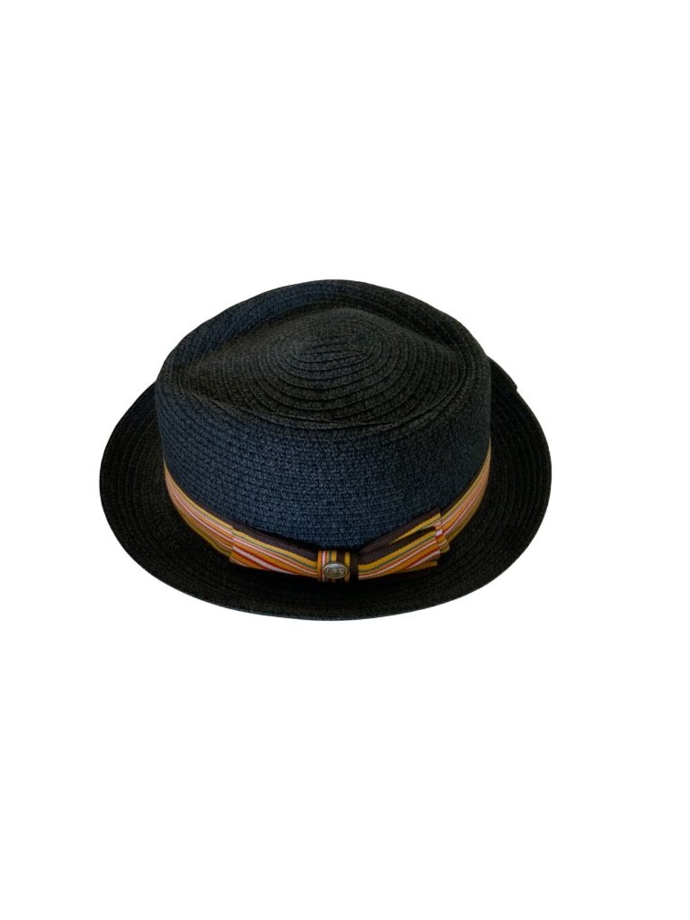 Epoch Black Straw Fedora Hat With Multicolor Band